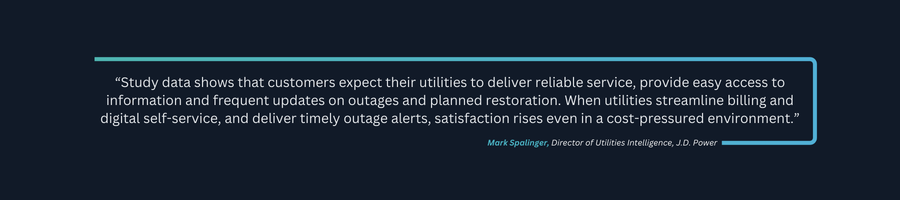 Quote highlighting how utility CX outsourcing services and proactive communication improve customer satisfaction, attributed to Mark Spalinger of J.D. Power.