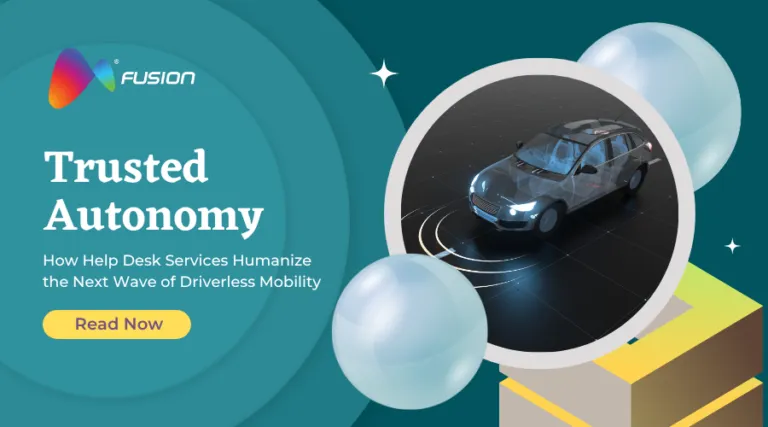 Futuristic blue-themed banner showcasing Autonomous Vehicle Help Desk Services enhancing trust and human connection in autonomous mobility