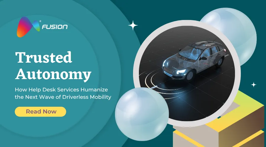 Futuristic blue-themed banner showcasing Autonomous Vehicle Help Desk Services enhancing trust and human connection in autonomous mobility
