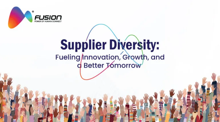 Supplier diversity: fueling innovation, growth and a better tomorrow, with raised hands of many people