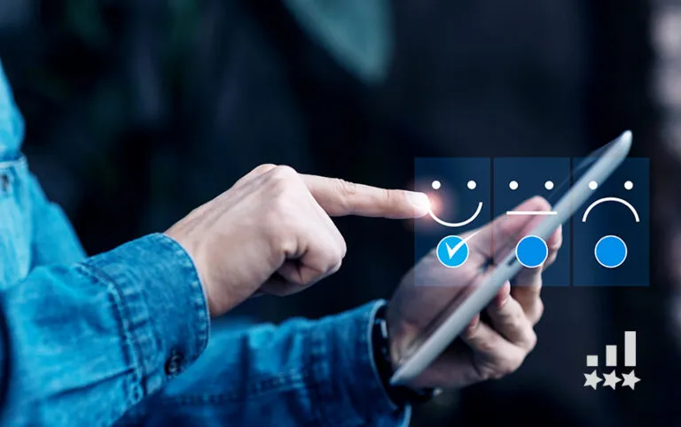 Hand tapping a checkmark on a tablet screen