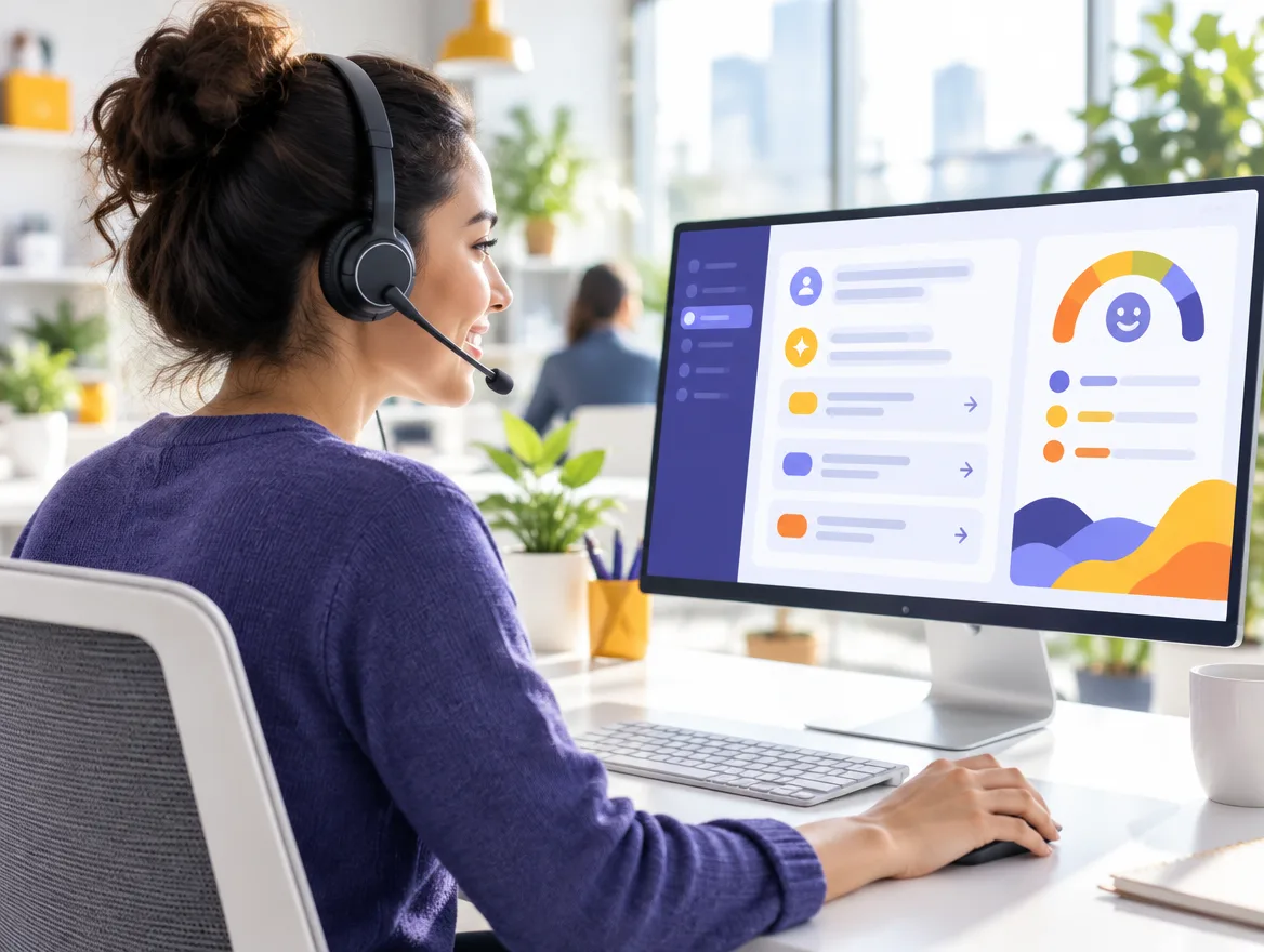 Agent using an AI assist panel during a customer call