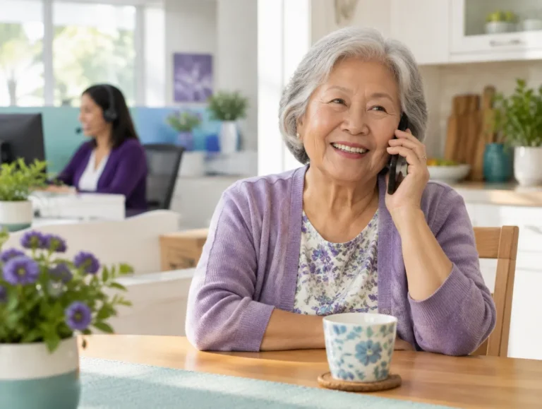 Senior Medicare member talking with an in-language member care agent by phone