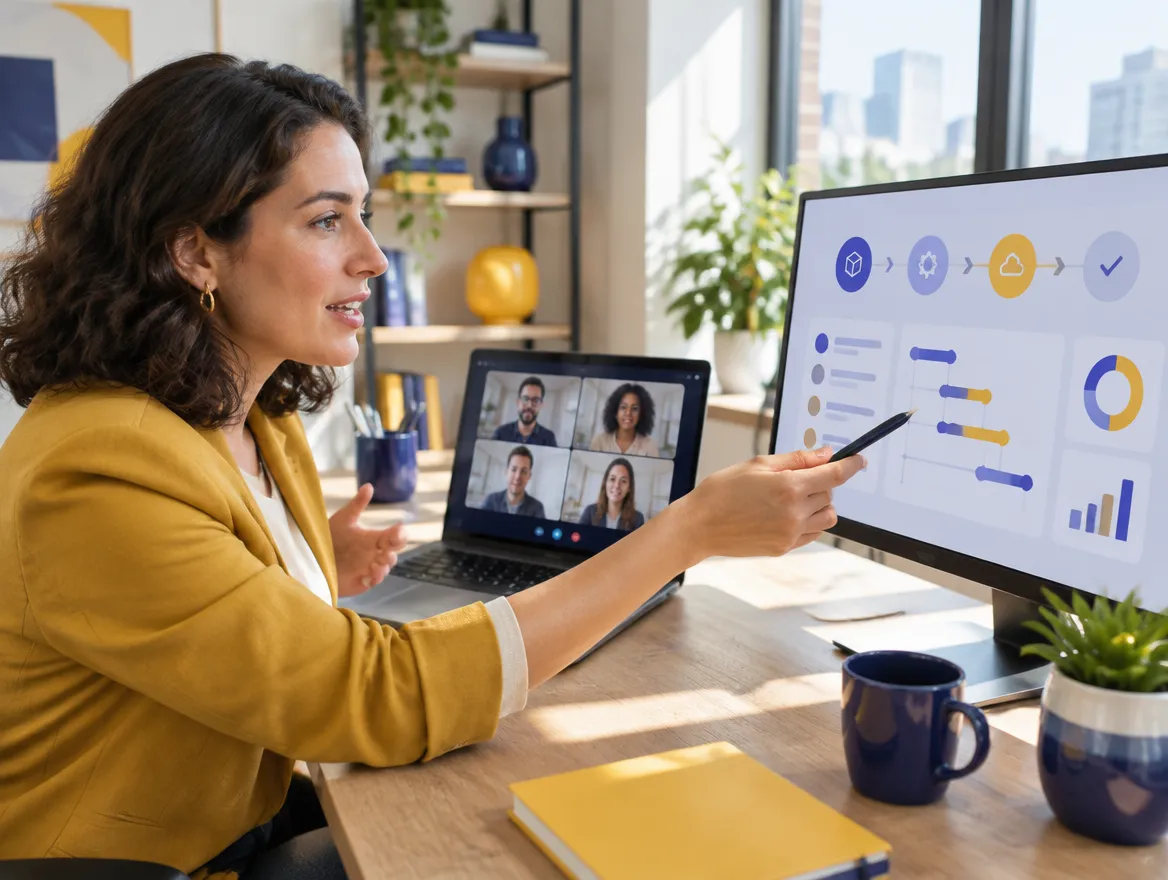 Fusion CX solutions consultant on a video call walking through an Arya deployment plan