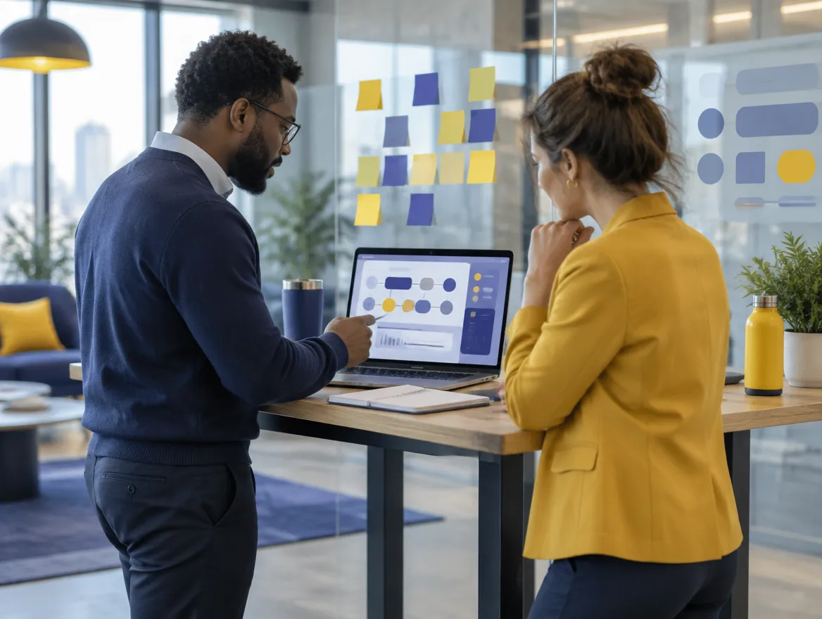 Fusion CX specialist reviewing a Connect deployment plan with a client service lead