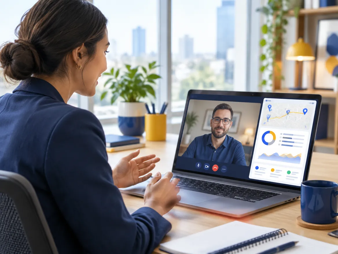 Fusion CX solutions consultant discussing a field force deployment with a client over a video call