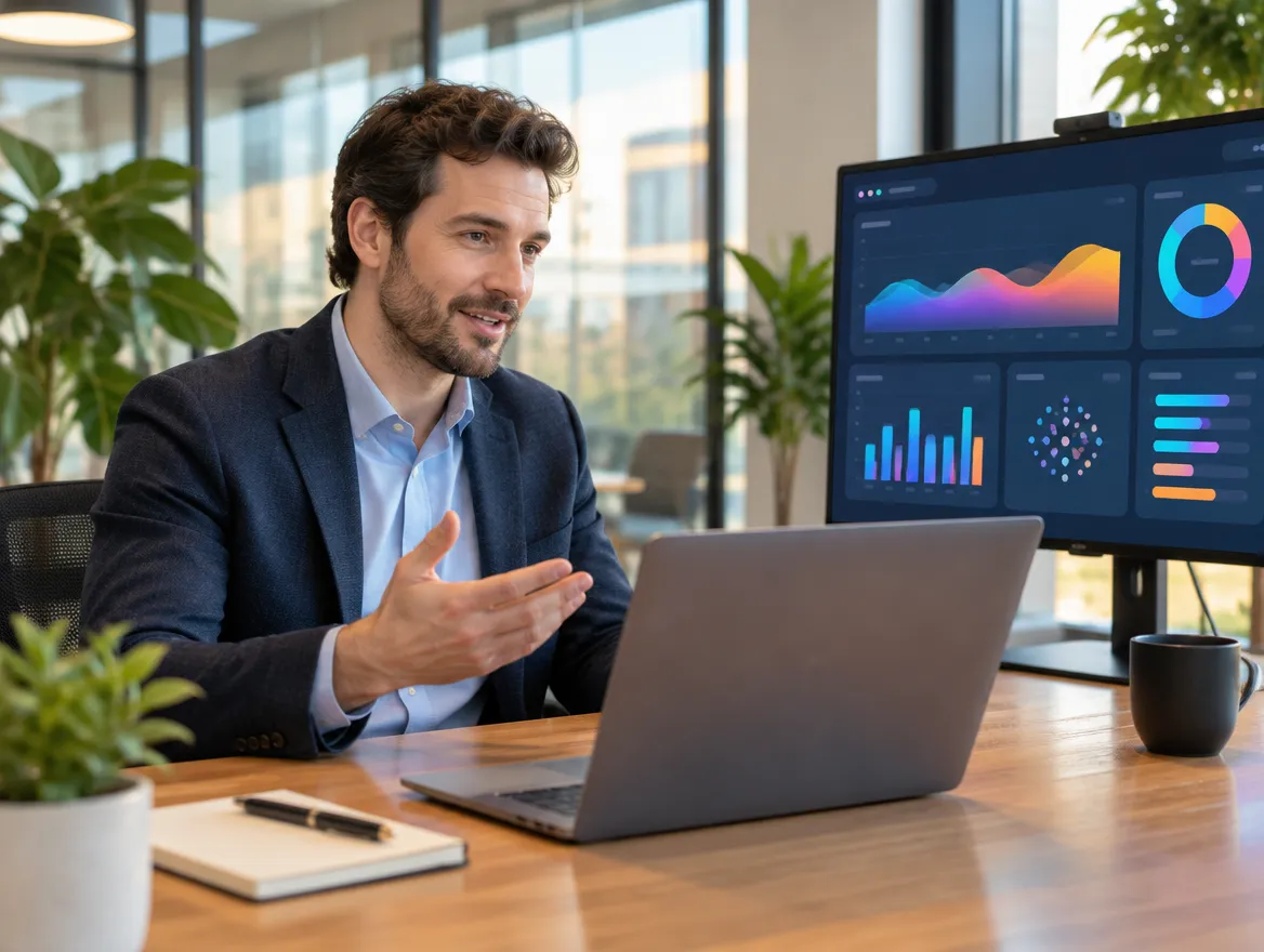Fusion CX solutions consultant on a video call discussing a Konverse deployment
