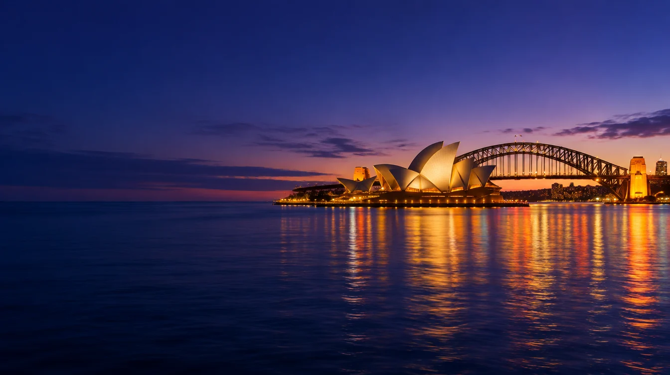 Sydney Opera House and Harbour Bridge at dusk