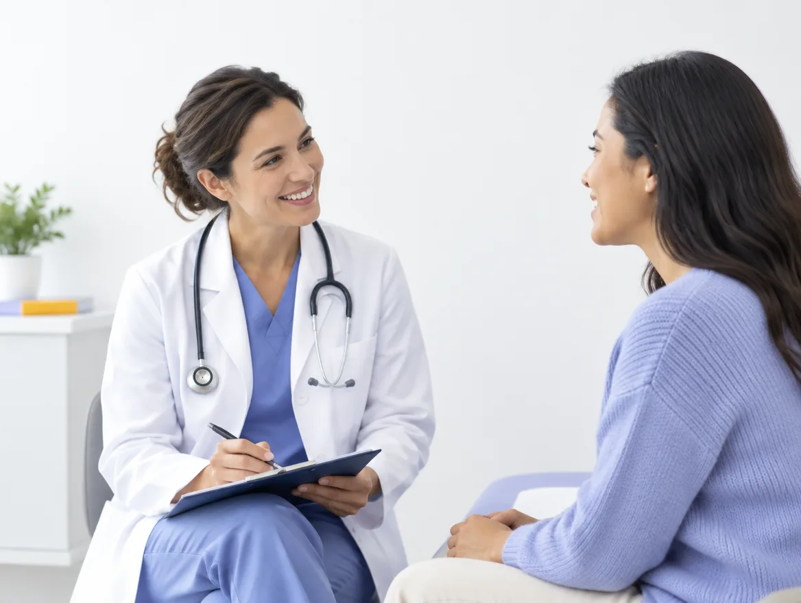 A doctor with a stethoscope talking with a patient
