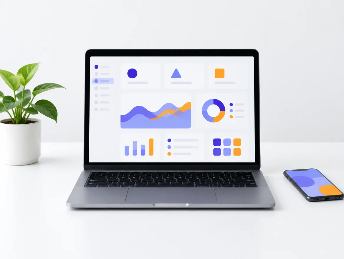 A laptop showing an app dashboard on a clean desk