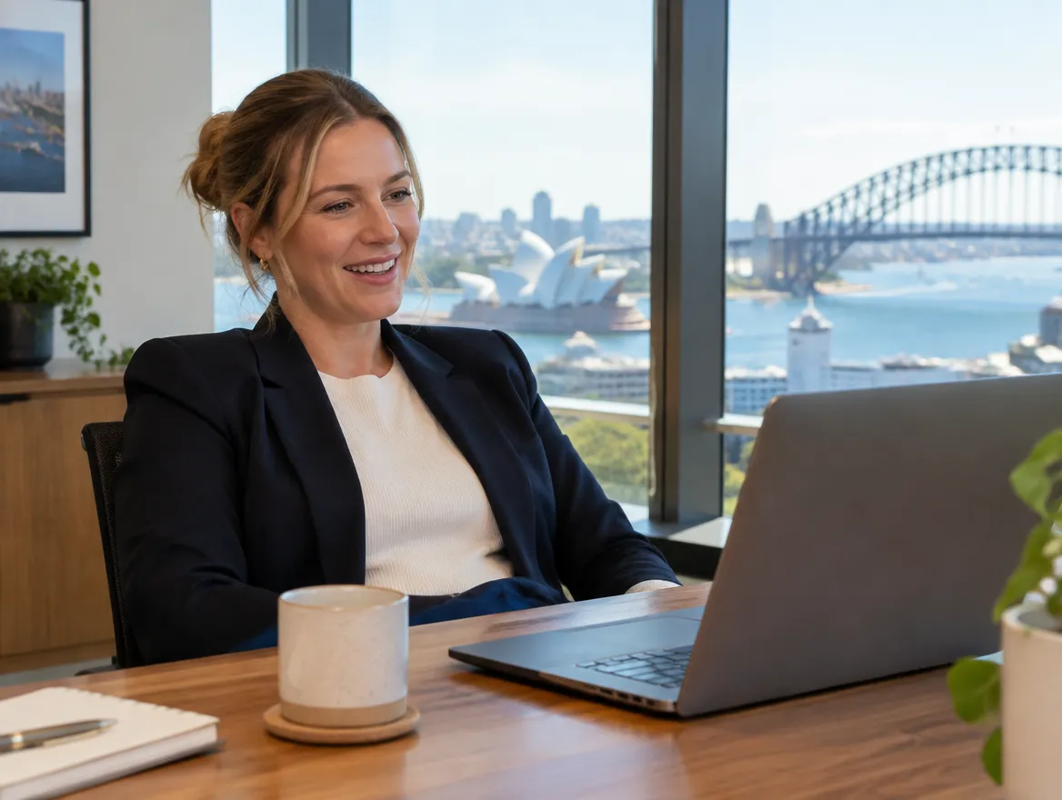 Fusion CX client services manager on a video call with an Australian business