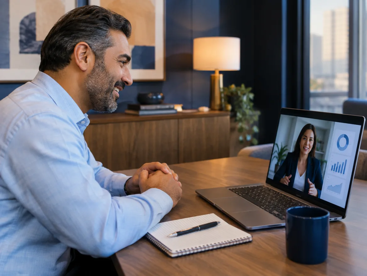 Finance professional on a video call with a client