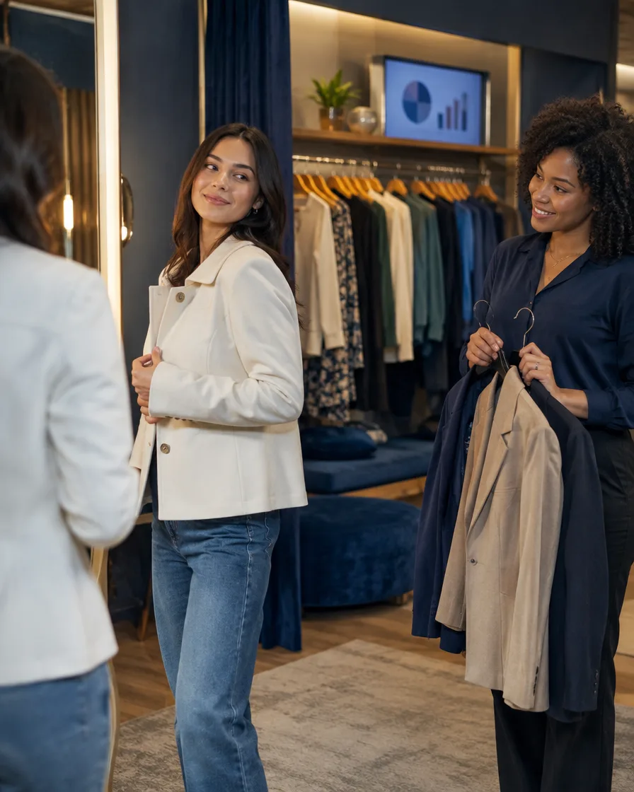 Stylist helping a customer choose clothes in a boutique