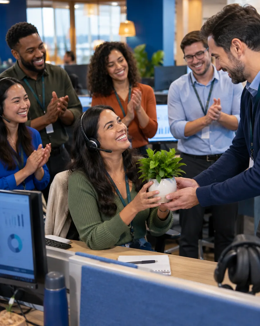 Patient scheduling team celebrating at their desks