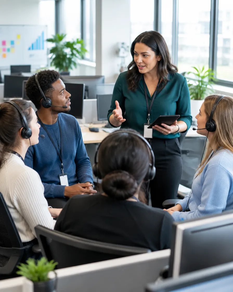 Retail support team meeting in the office