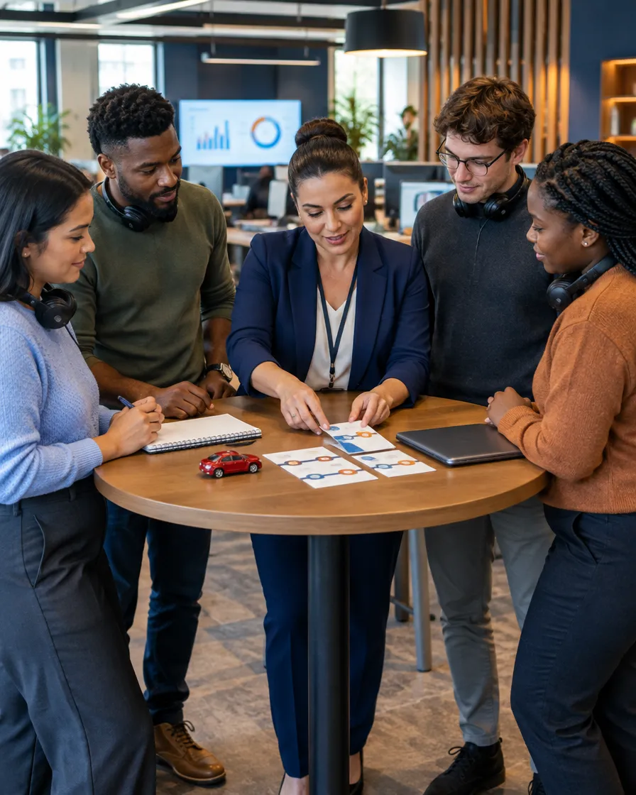 Insurance team discussing claims around a table
