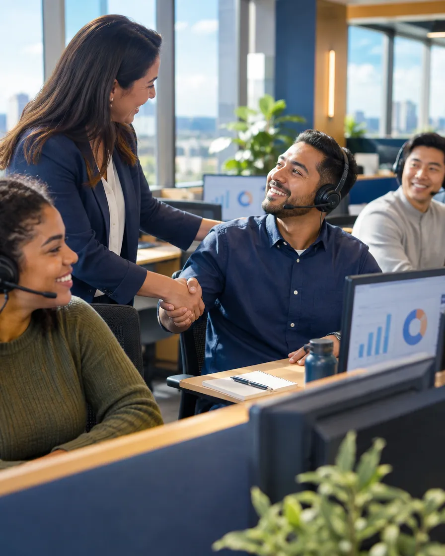 Auto loan agents collaborating at their desks