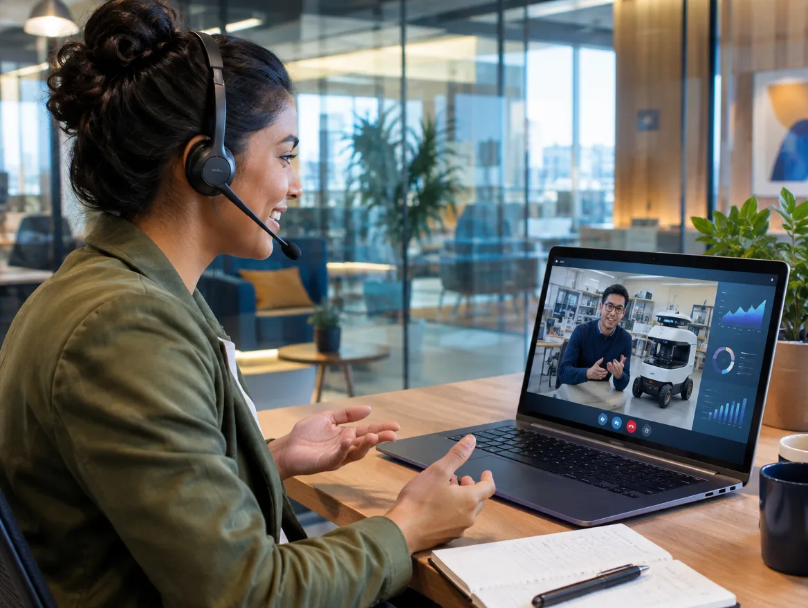 Autonomous vehicle support agent in a headset on a video call