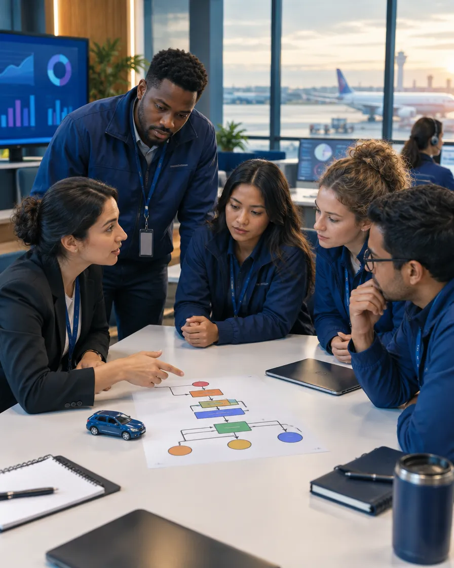Car rental operations team planning around a table