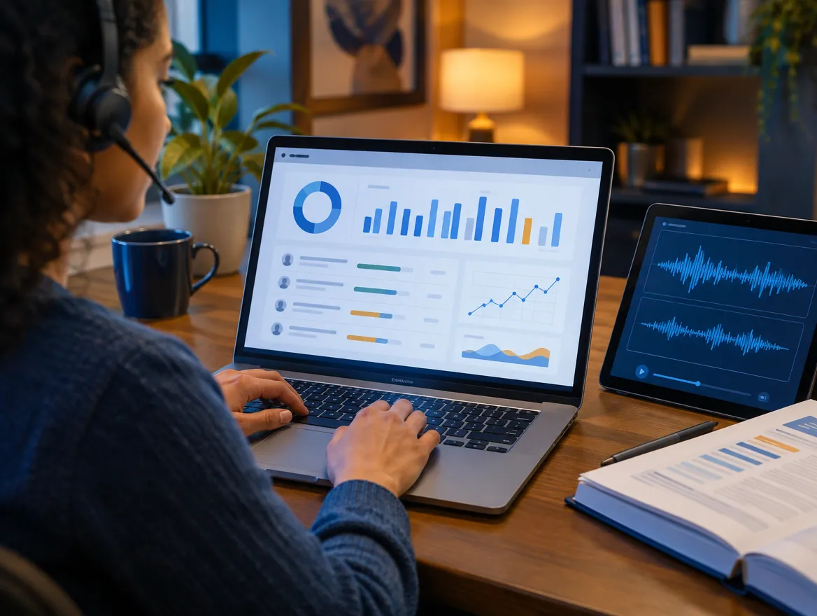 Claims analyst reviewing charts on a laptop