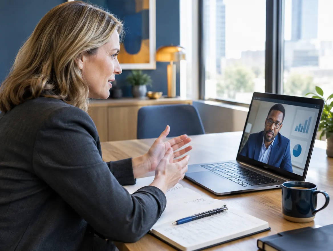 Commercial lending advisor on a video call with a client