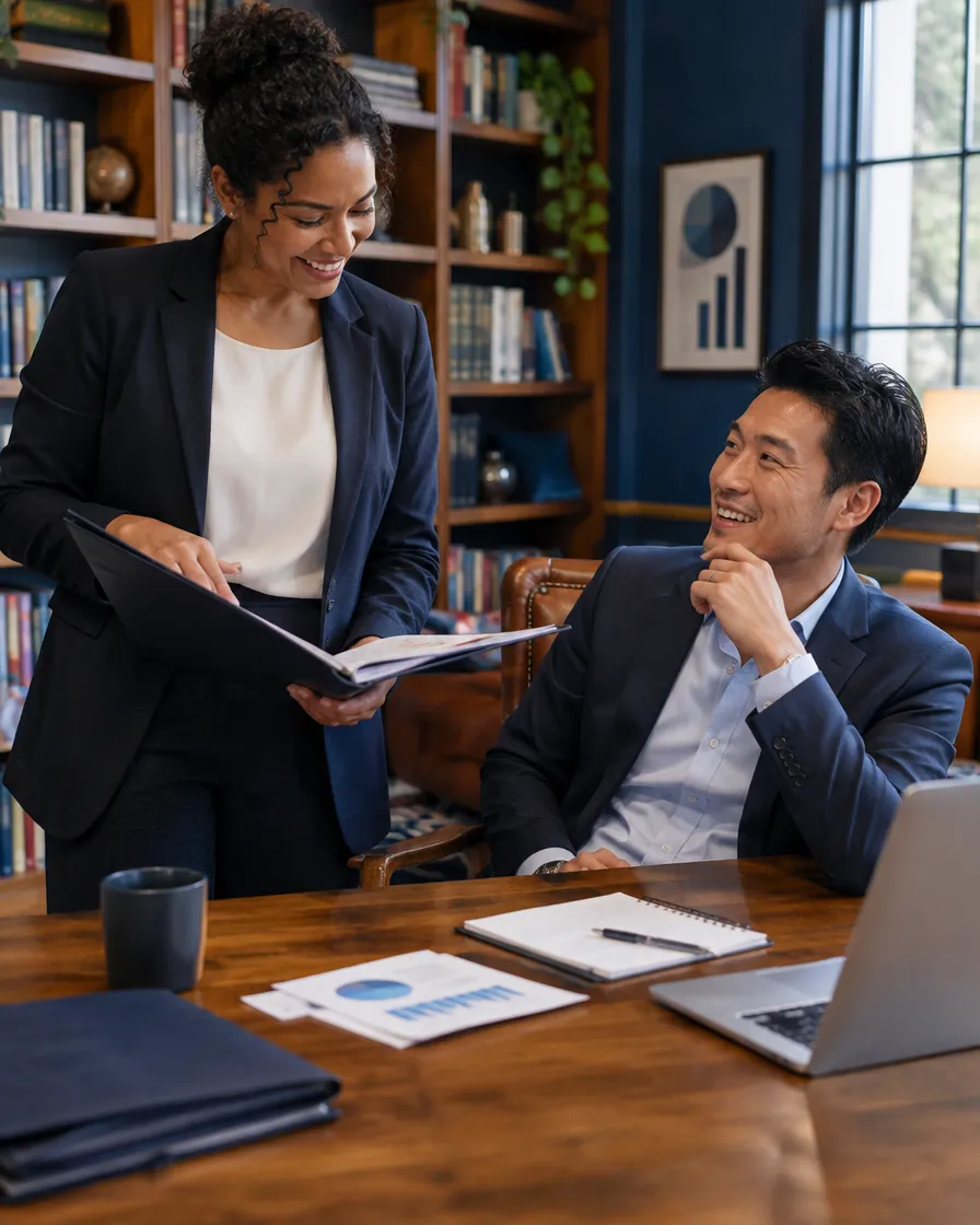 Lending team reviewing a file together in an office