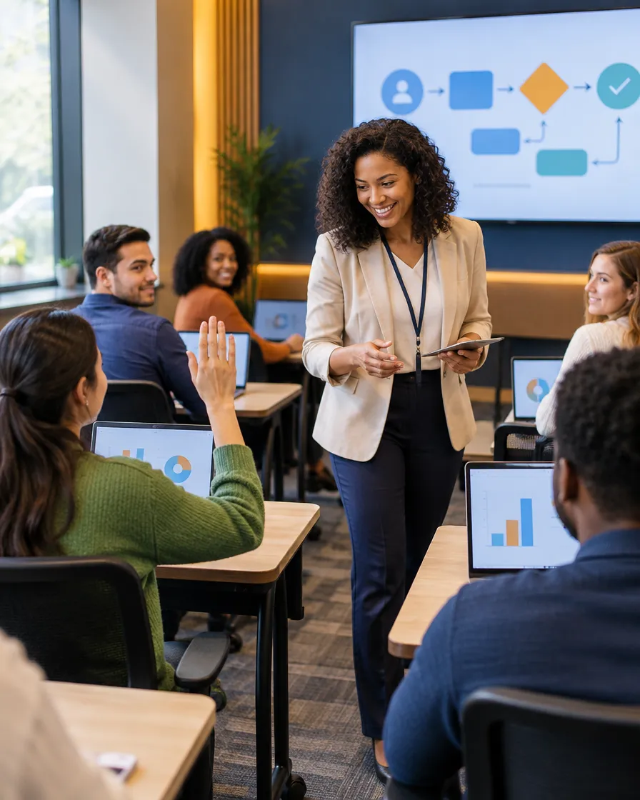Lending team meeting around a table with a presenter