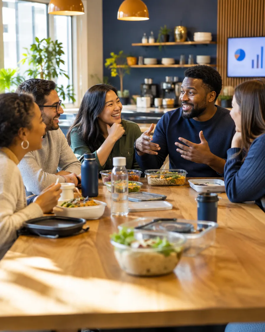 Lending team sharing lunch around a table