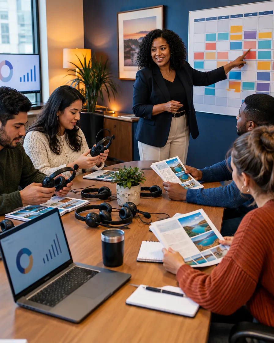 Cruise support team planning around a whiteboard