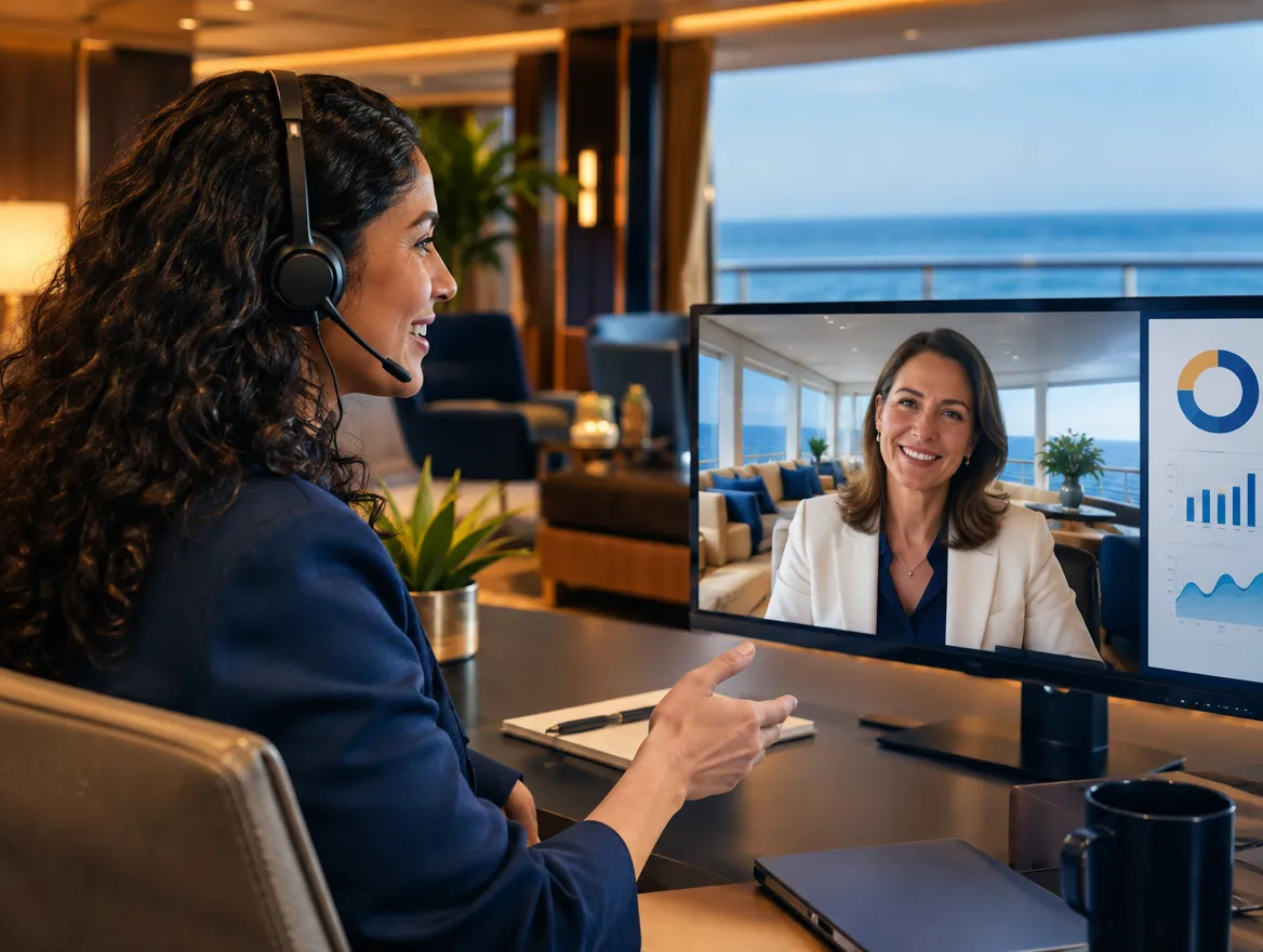 Cruise support agent in a headset on a video call