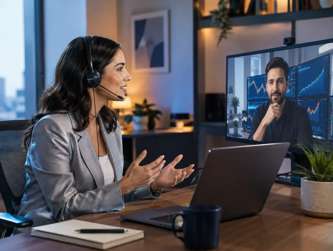 Crypto support agent in a headset on a video call