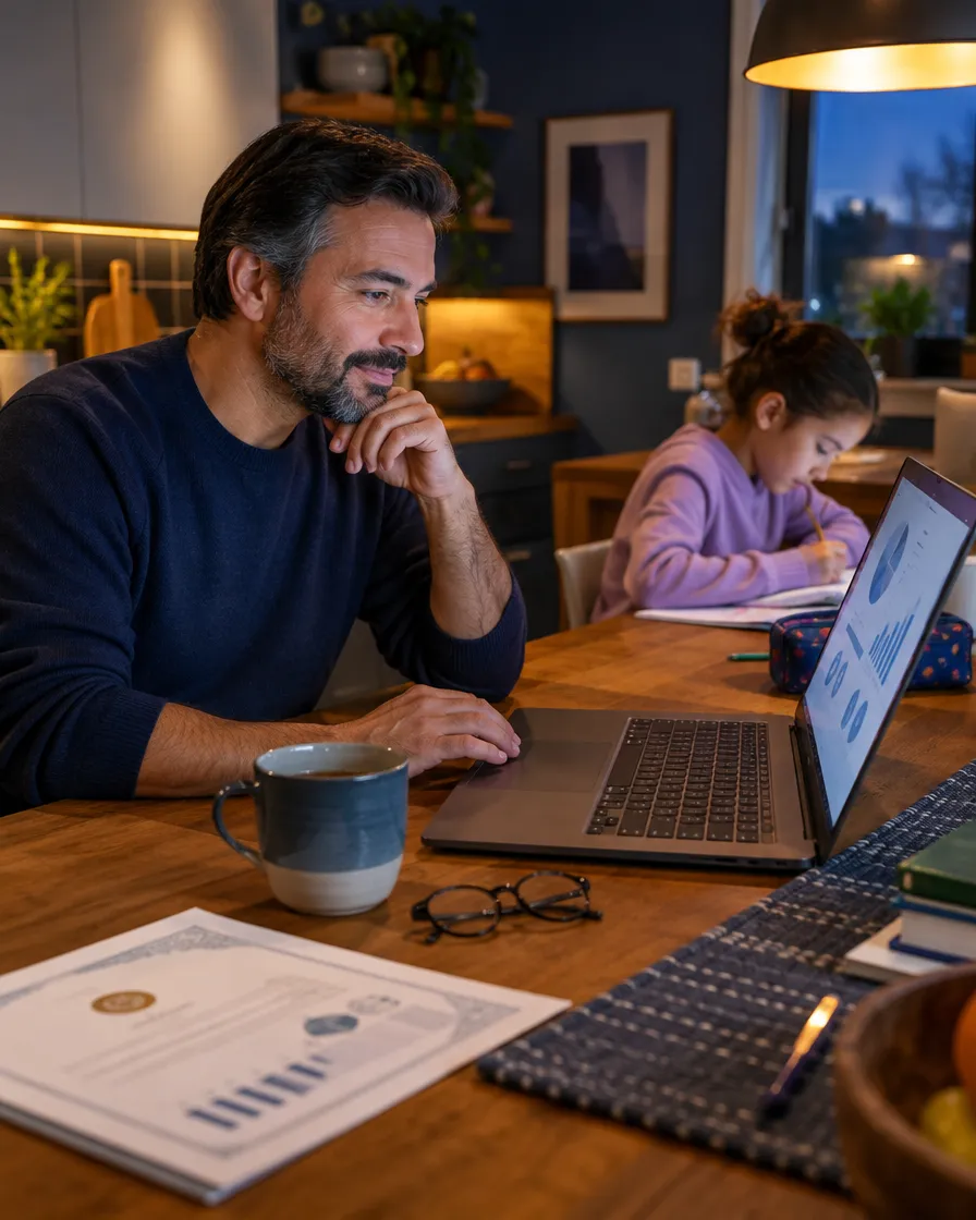 Parent and child using an education platform on a laptop at home