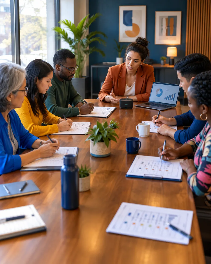 Energy support team meeting around a table