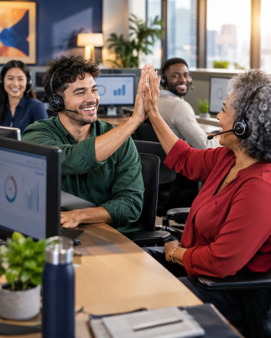 Energy support team celebrating with a high-five
