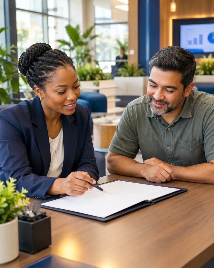 Financial advisor reviewing documents with a client