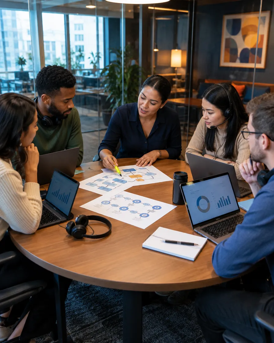 Fintech team meeting around a table