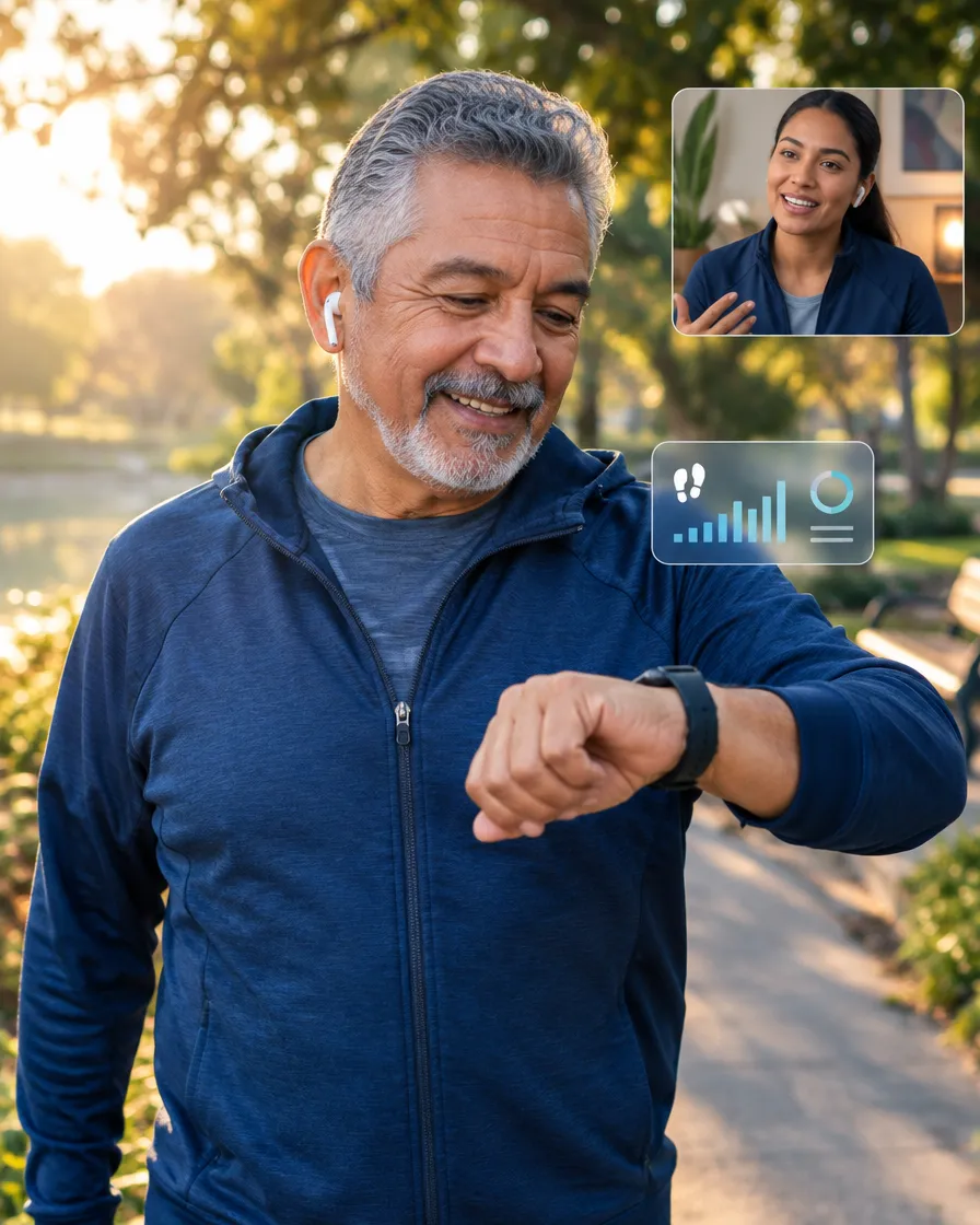 Smiling senior man checking his smartwatch outdoors