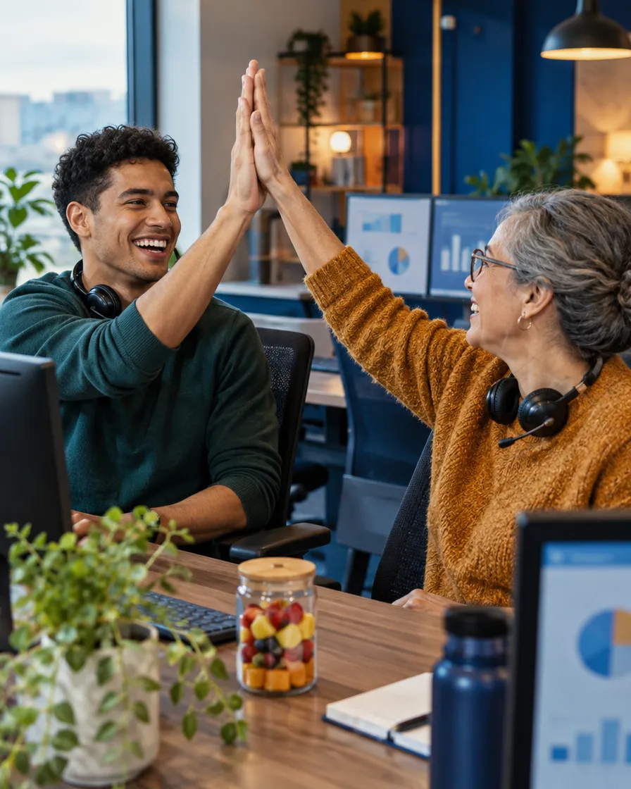 Wellness support team celebrating with a high-five