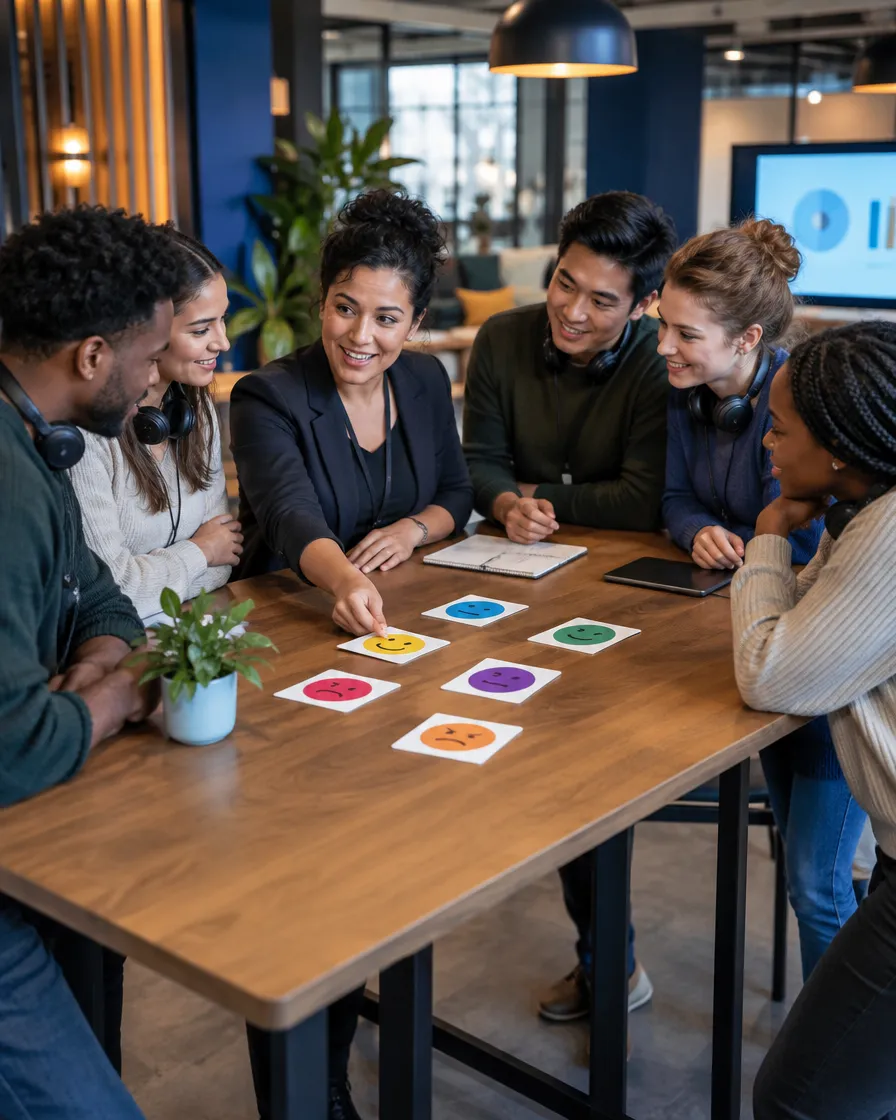 Hospitality team planning with cards on a table