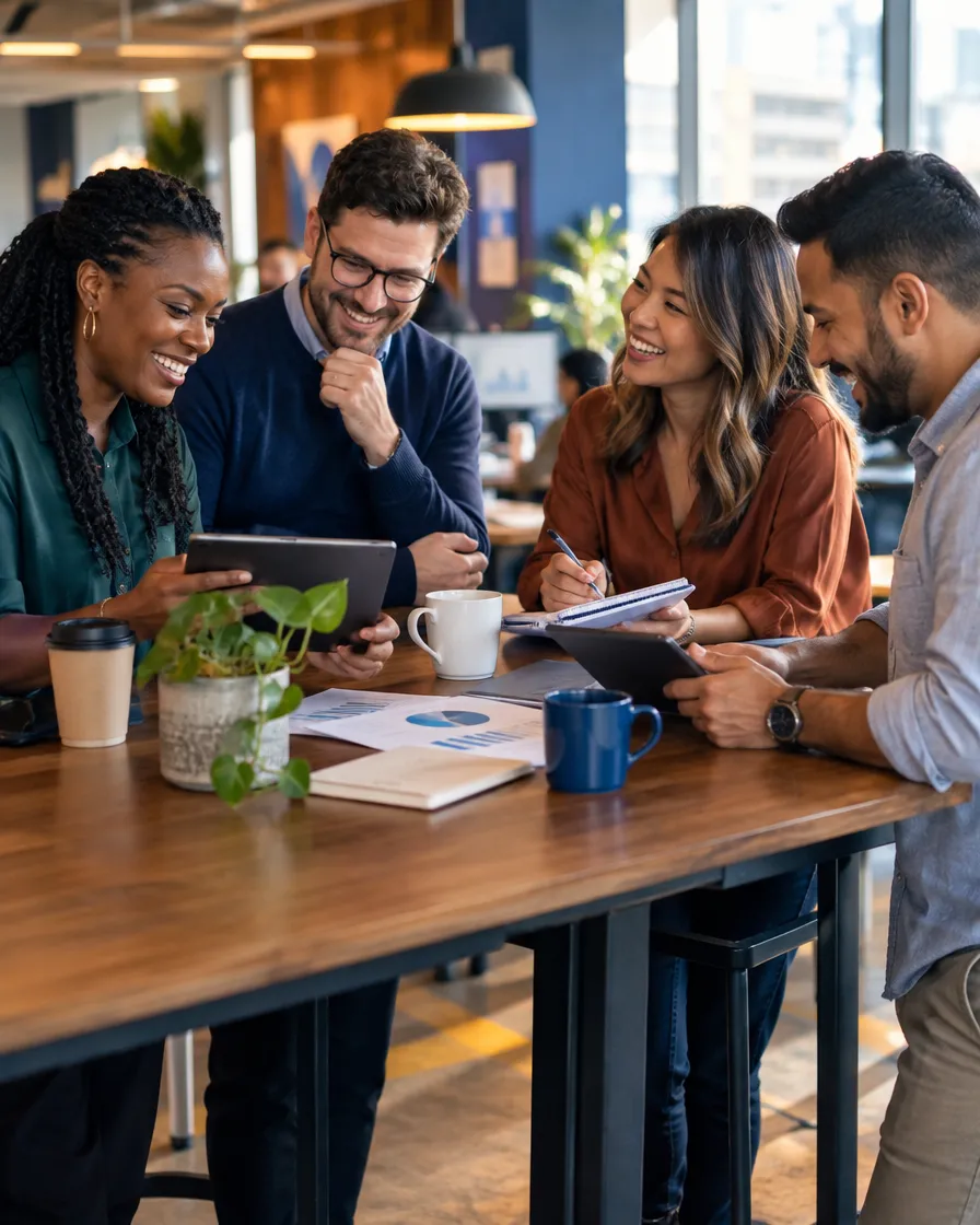 Colleagues meeting around a café table