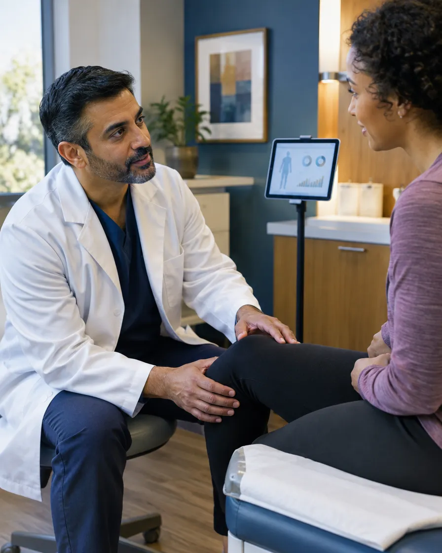 Doctor talking with a patient in an exam room