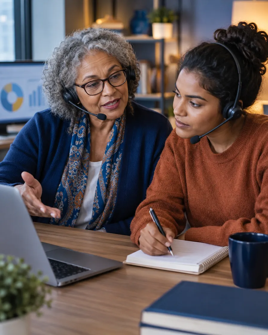 Two Medicare agents reviewing a member case together