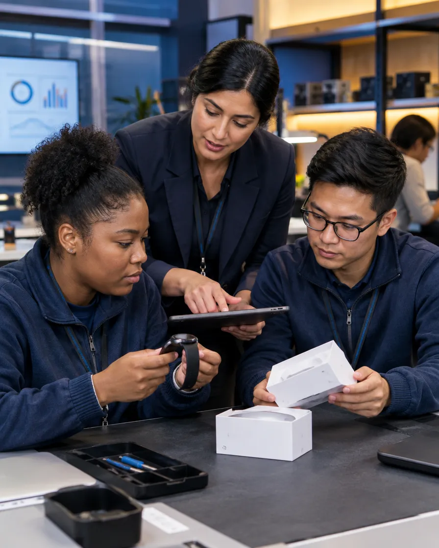 MedTech team testing devices at a table