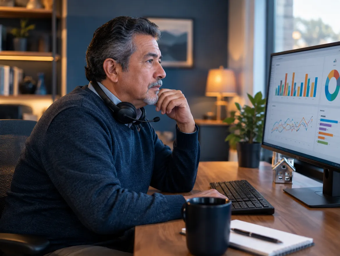 Analyst reviewing mortgage insurance charts on a monitor