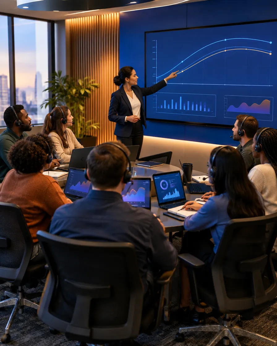 Mortgage team attending a presentation with rate charts