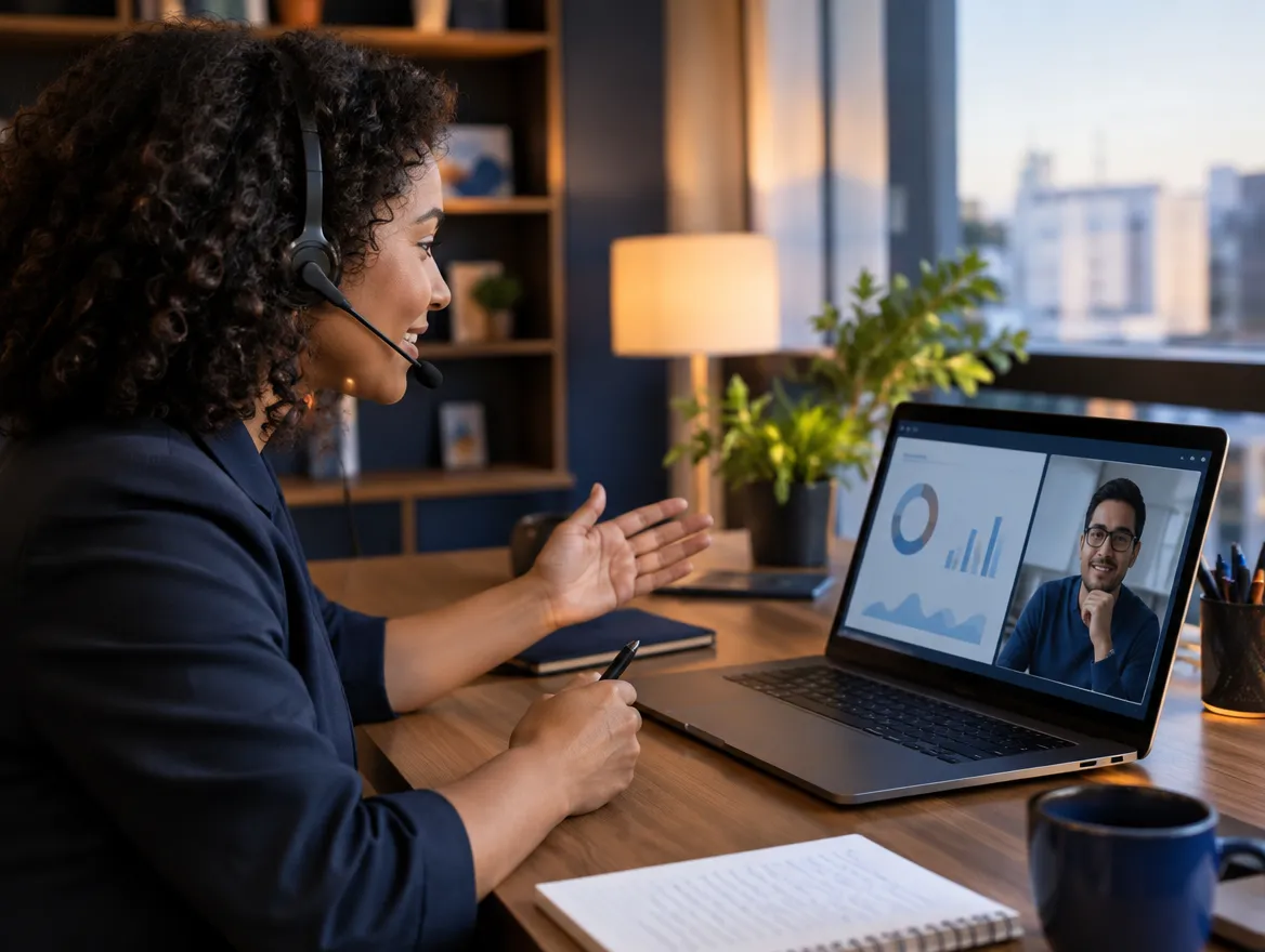 MVNO analyst on a video call with a colleague