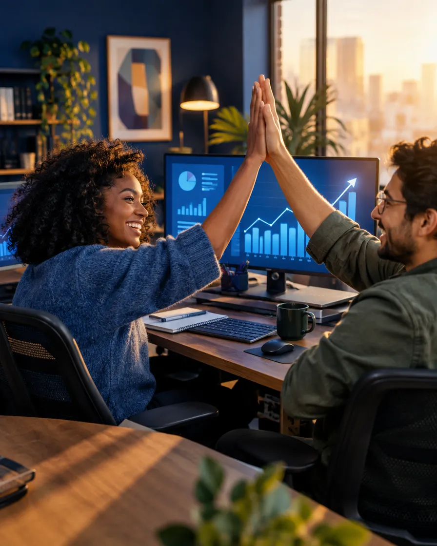 MVNO analytics team celebrating with a high-five