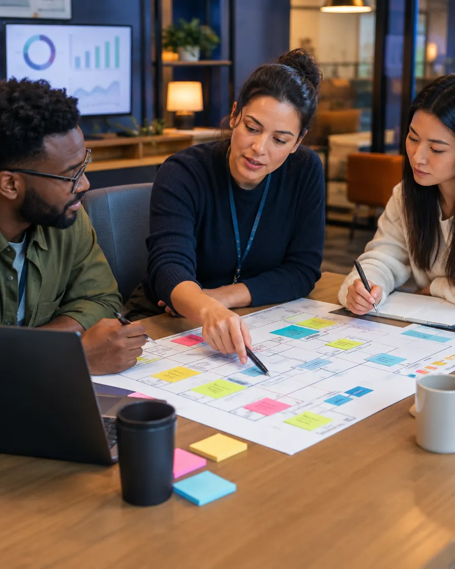 MVNO back-office team planning with sticky notes