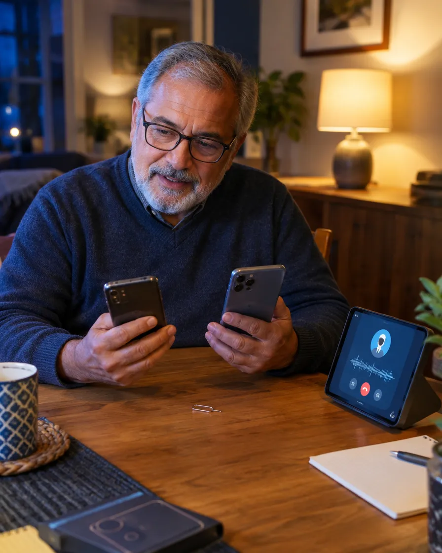 Customer setting up a new phone at home
