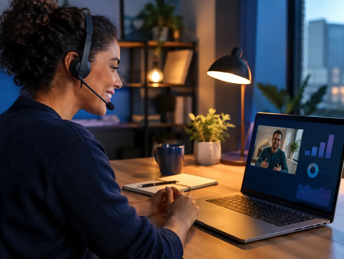 MVNO support agent in a headset on a video call